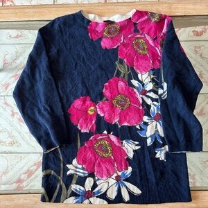 Talbots Cashmere Sweater Woman M multicolor Floral 3/4 Sleeve pullover tunic
